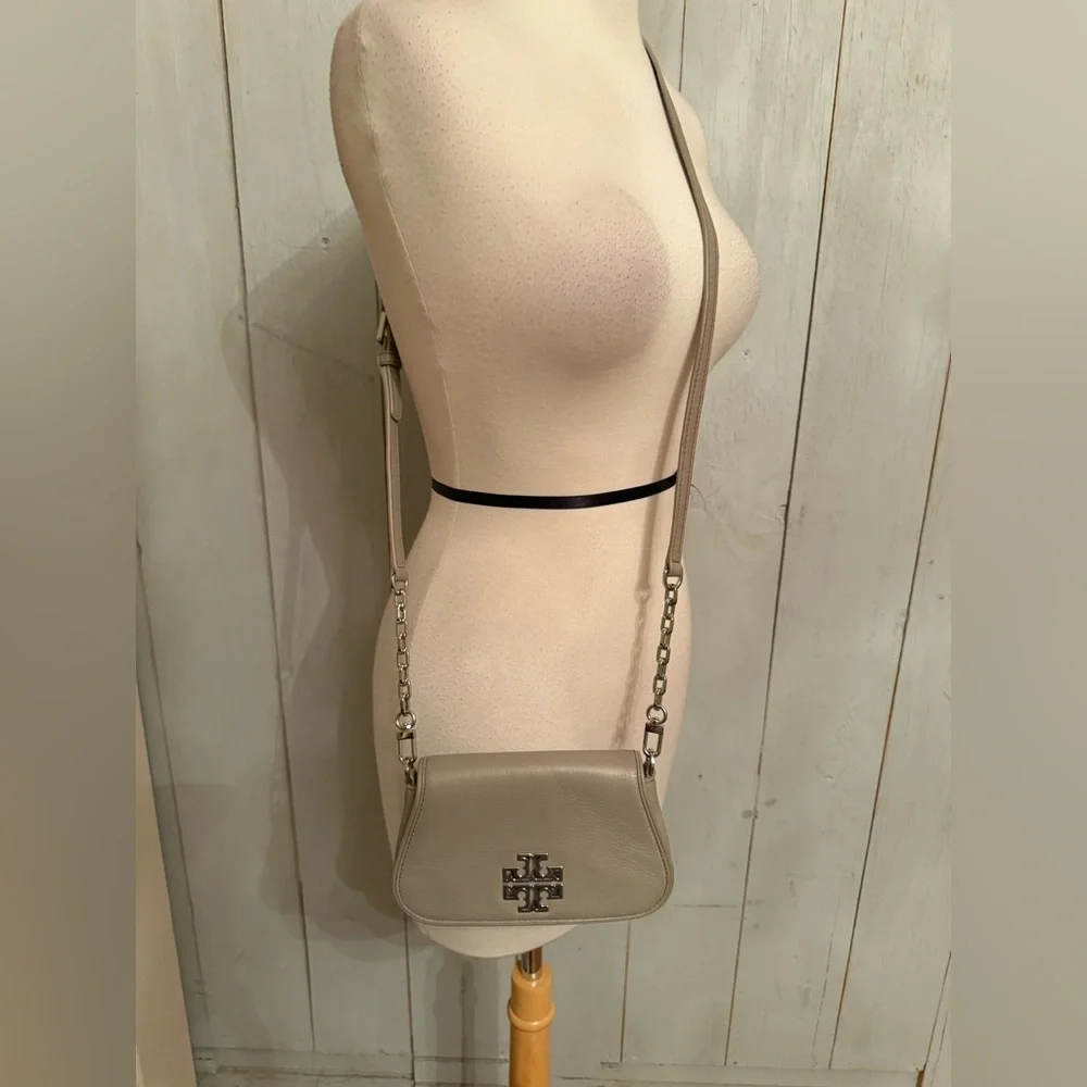 TORY‎ BURCH Britten Mini Crossbody Bag French Gray Silver Hardware Rt-398$ - Picture 5 of 9